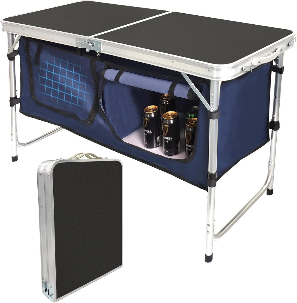 Folding Aluminum Camping Table with Storage Compartment Q521820