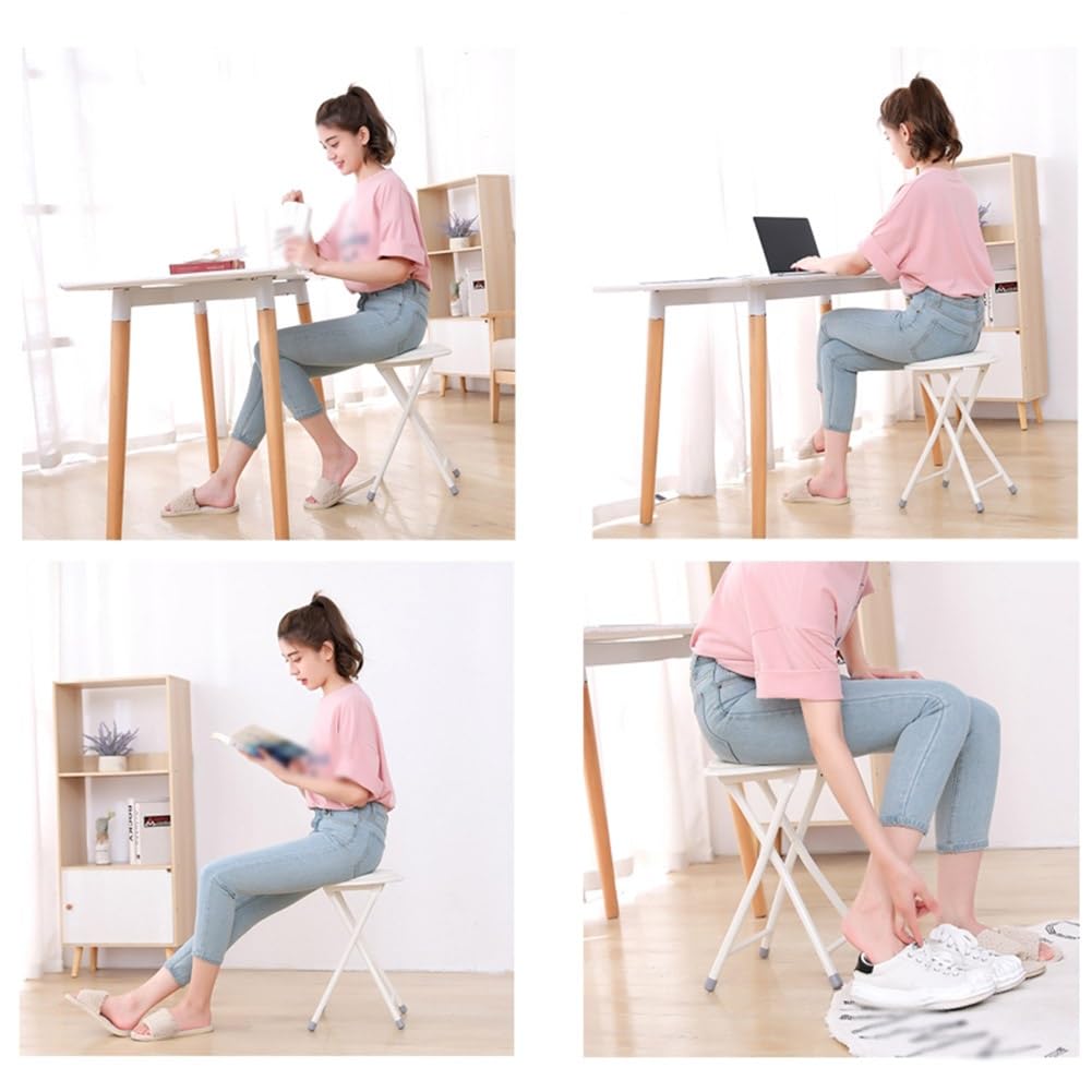Portable Folding Stool, Upholstered Round Stool, Black 18In F684017