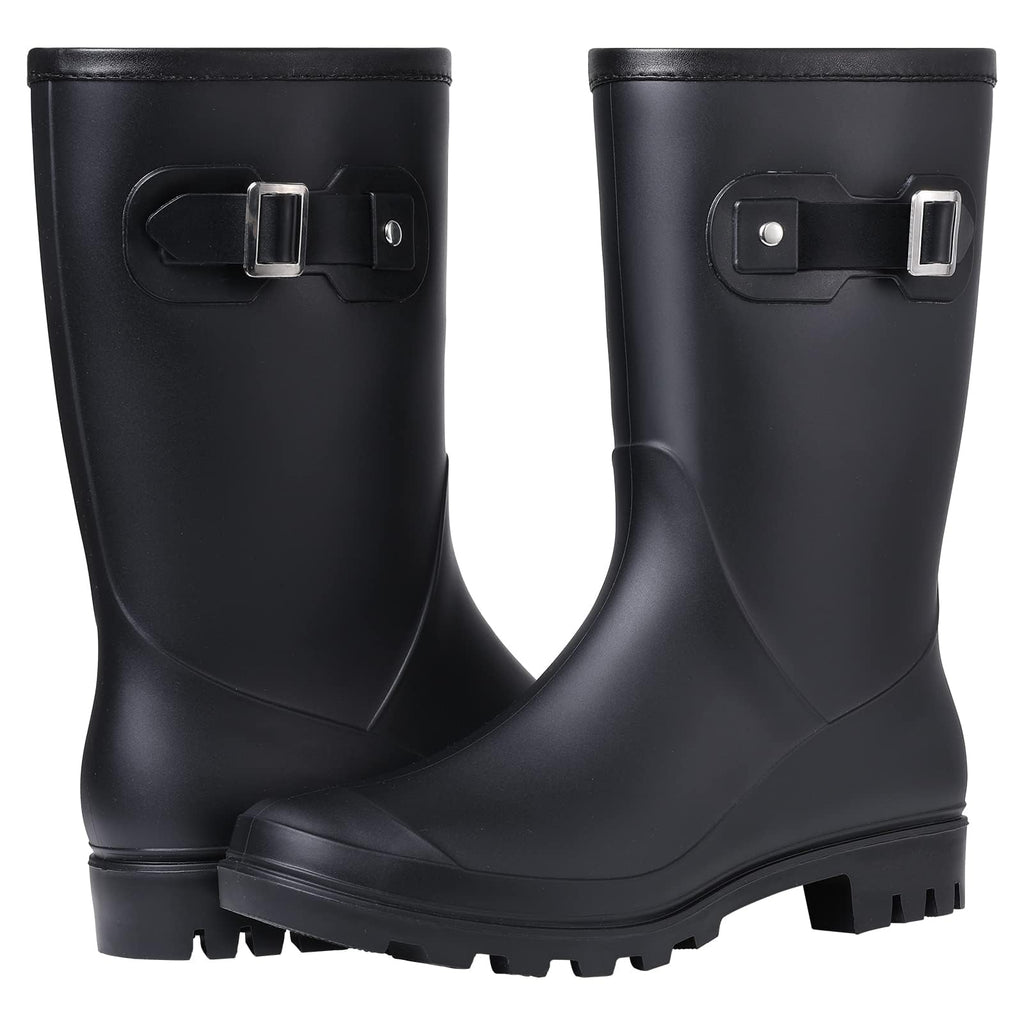 Mid Calf Waterproof Rain Boots with Buckle A3896