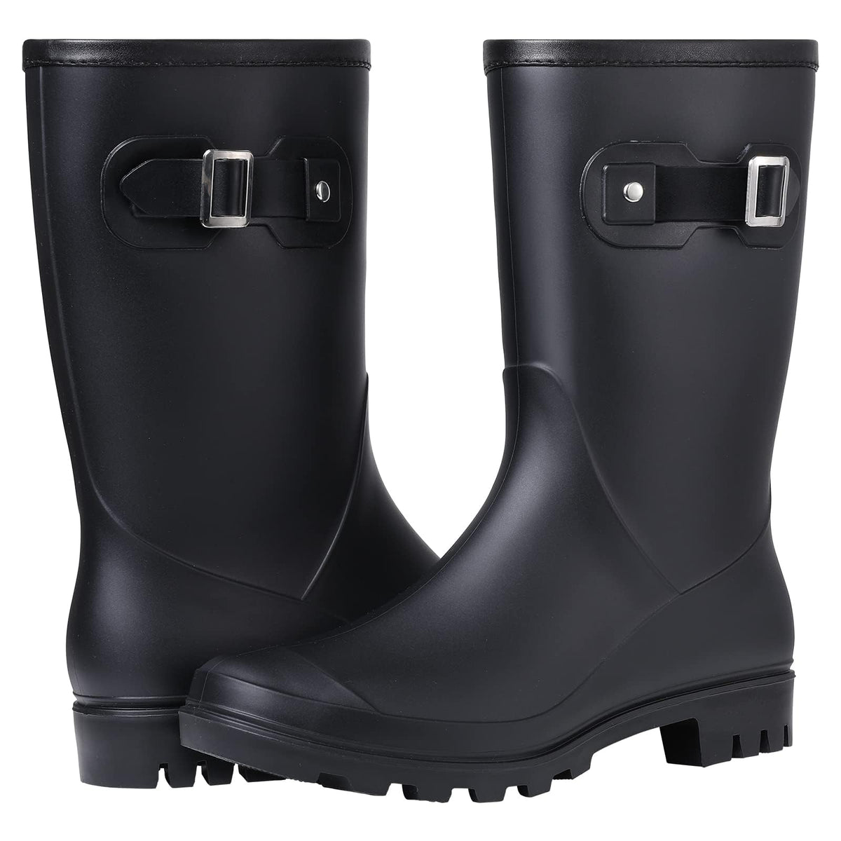Mid Calf Waterproof Rain Boots with Buckle A3896