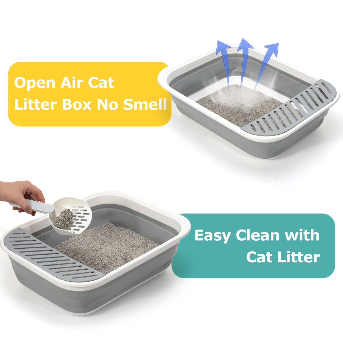 Foldable Height-Adjustable Cat Litter Box with Scoop C3691
