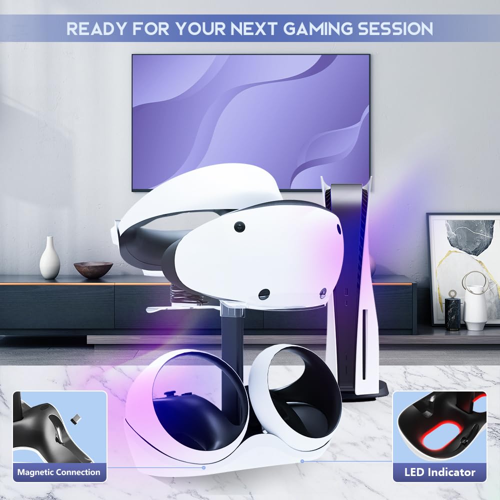 Charging Station with 7 RGB Light, Headset Display Stand, Dual Controllers Charger Dock Q855803