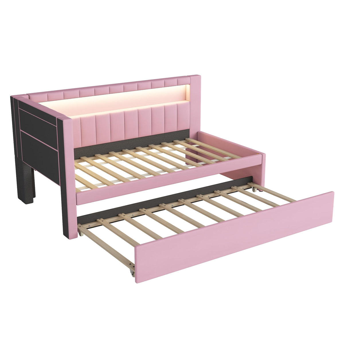 Pink Upholstered Twin Size Daybed with Trundle C9822