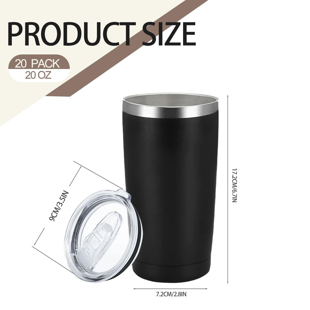 20 Pack Stainless Steel Insulated Tumbler 20oz Black Z750058
