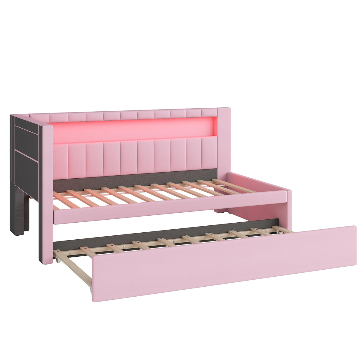 Pink Upholstered Twin Size Daybed with Trundle C9822