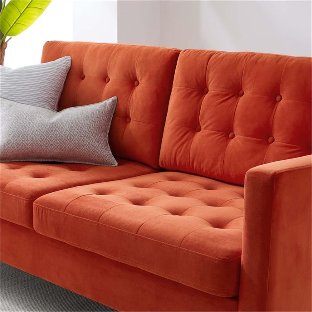 Orange Velvet Tufted Sofa with Black Wood Legs L563006