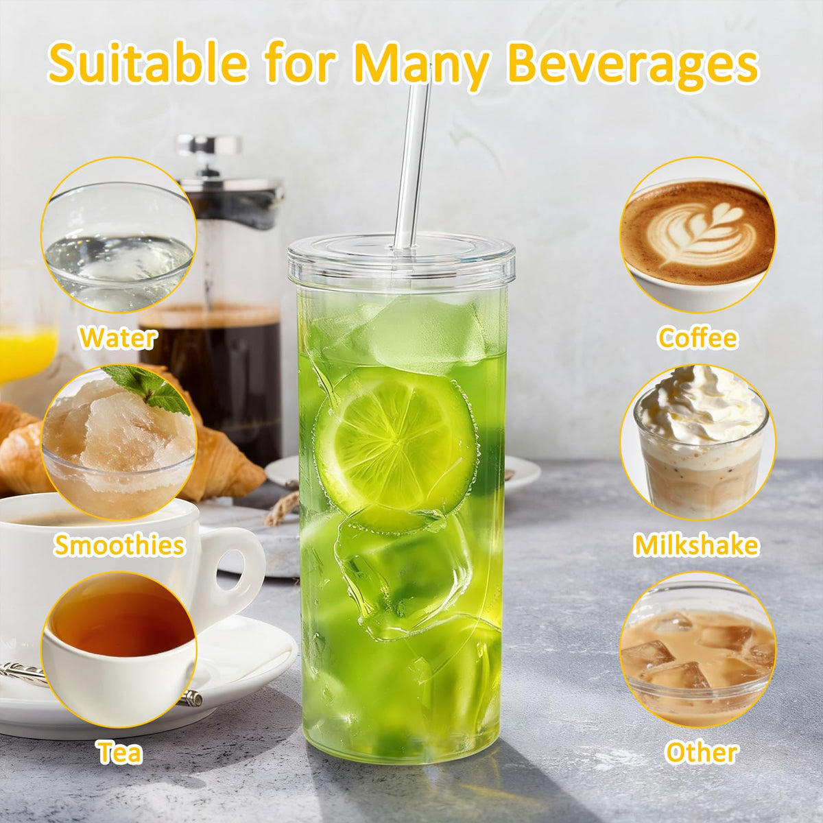 20oz Drinking Jars with Lids and Straws 2 Pack Clear Reusable L340040