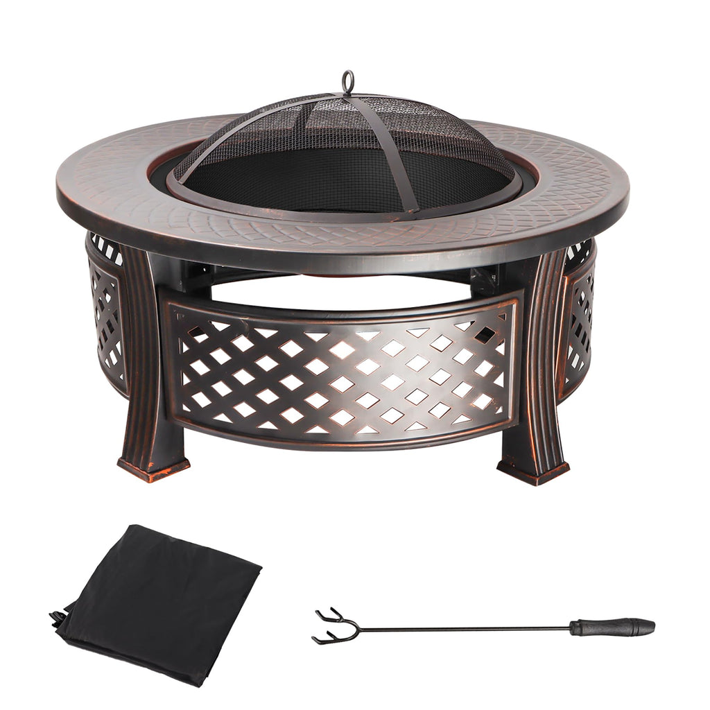 32-Inch Round Metal Fire Pit Table Set D799367