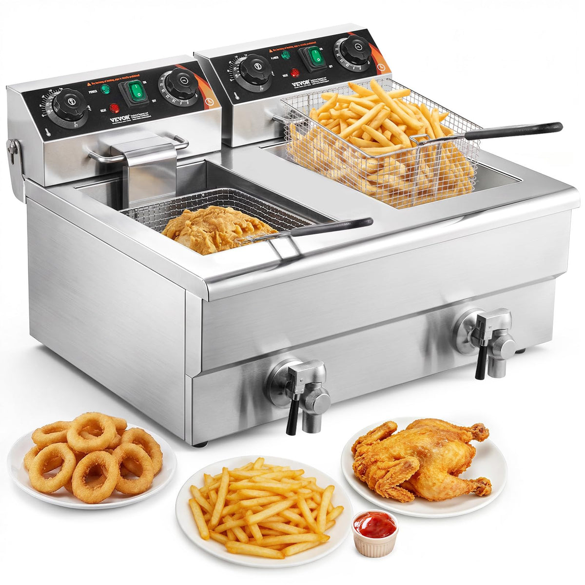 3000W Dual Tank Stainless Steel Electric Deep Fryer I6258