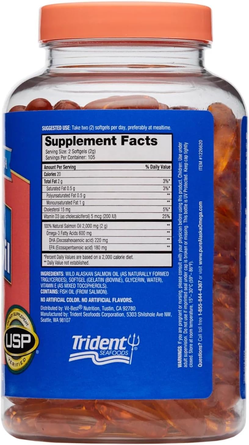 Omega-3 Wild Alaskan Salmon Oil 1000mg Softgels, 210 Count F1199