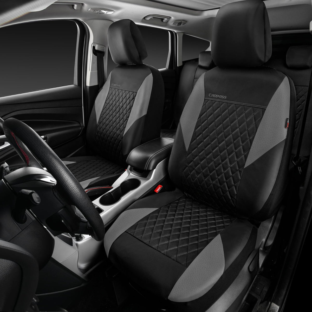 Gray Quilting Leather Full Set Car Seat Covers Z5810