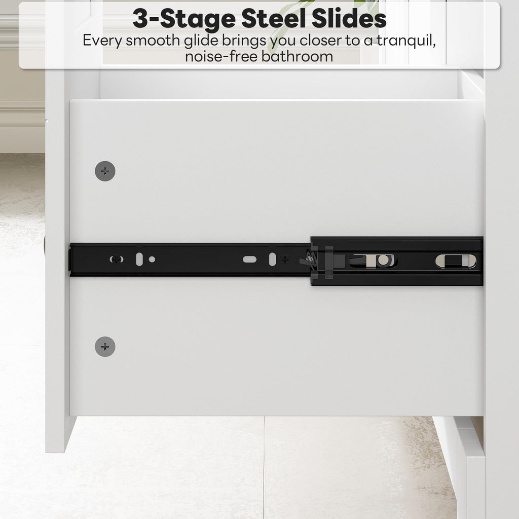 36" White Bathroom Vanity with Sink, 2 Soft-Close Drawers & Doors N605