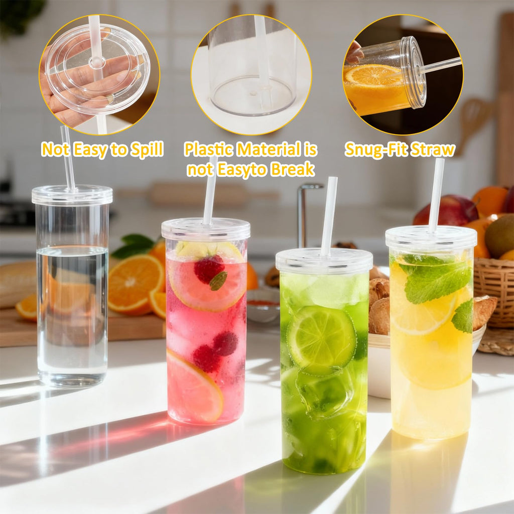 20oz Drinking Jars with Lids and Straws 2 Pack Clear Reusable L340040