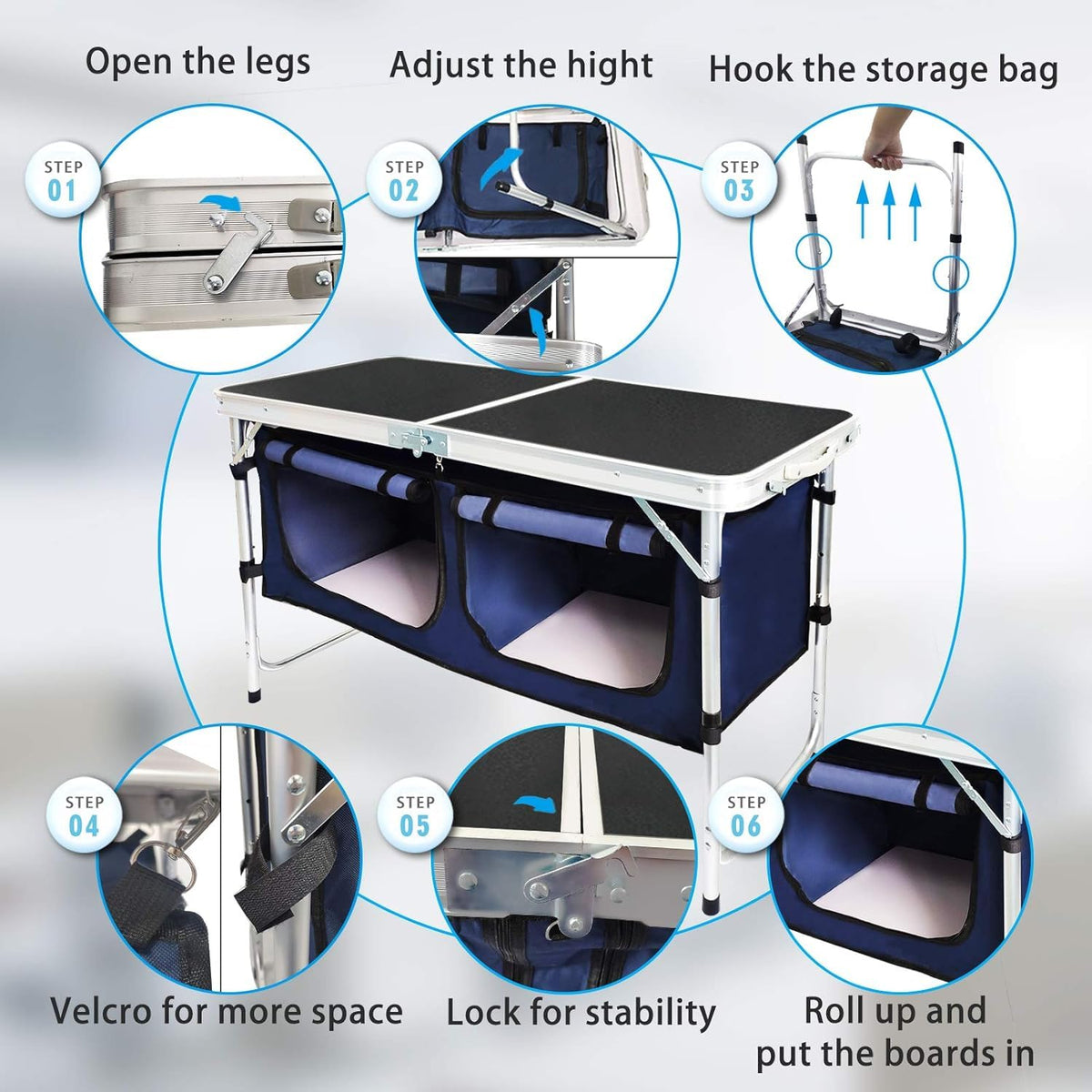 Folding Aluminum Camping Table with Storage Compartment Q521820