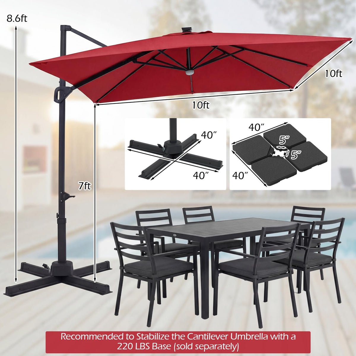 10ft Solar LED Patio Umbrella with Aluminum Pole S319900