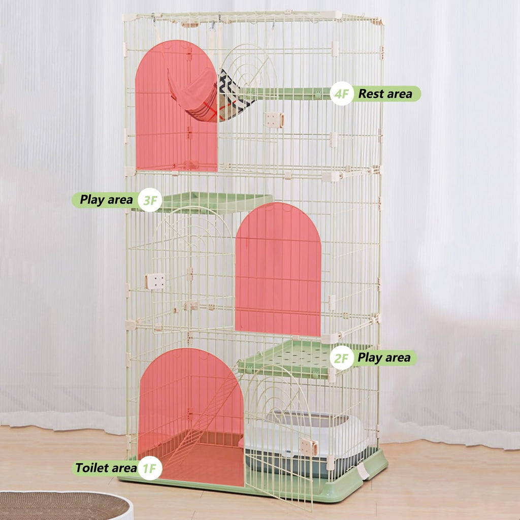3/4-Tier Cat Cage Playpen with 3 Platforms, 3 Doors & 2 Ramps N688