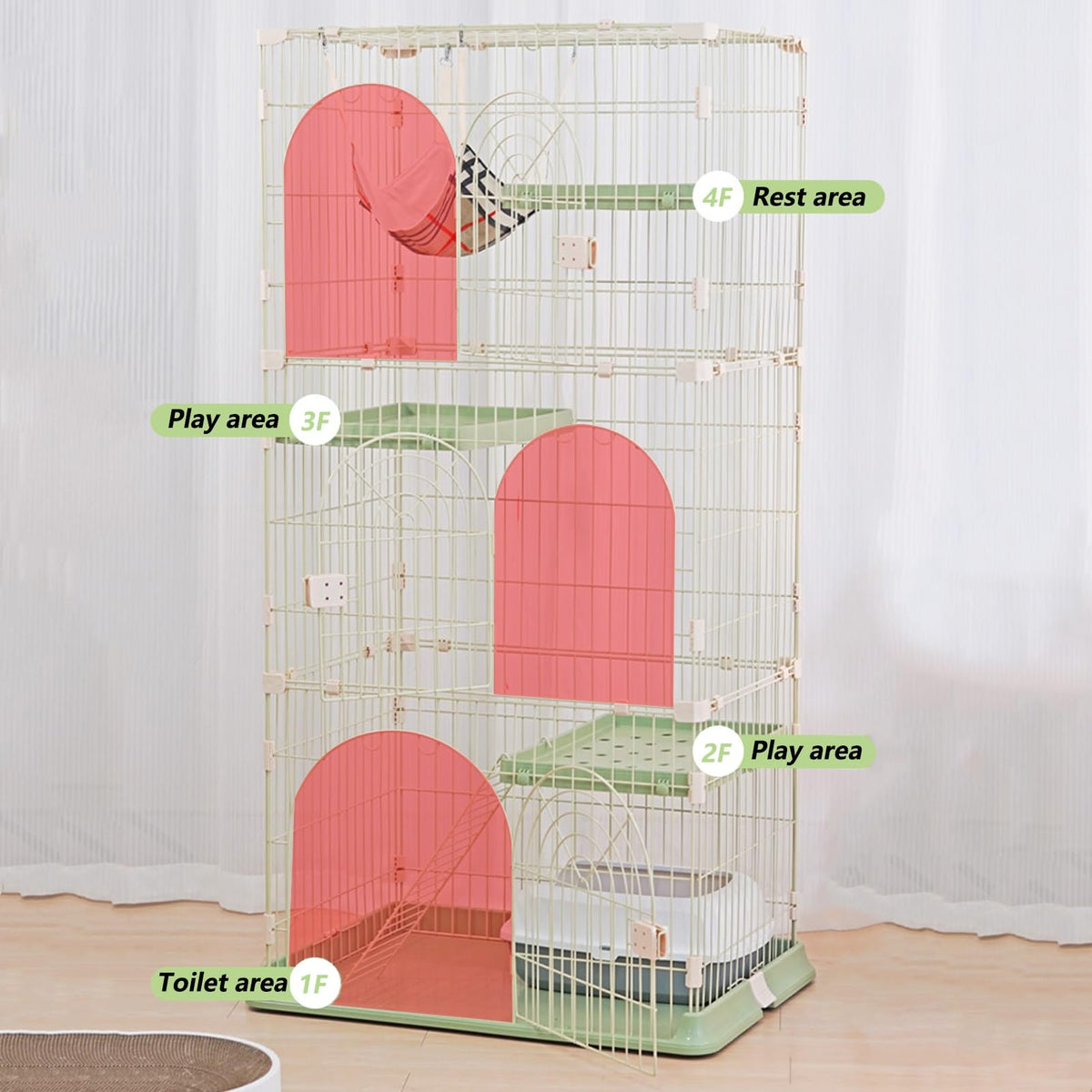 3/4-Tier Cat Cage Playpen with 3 Platforms, 3 Doors & 2 Ramps N688