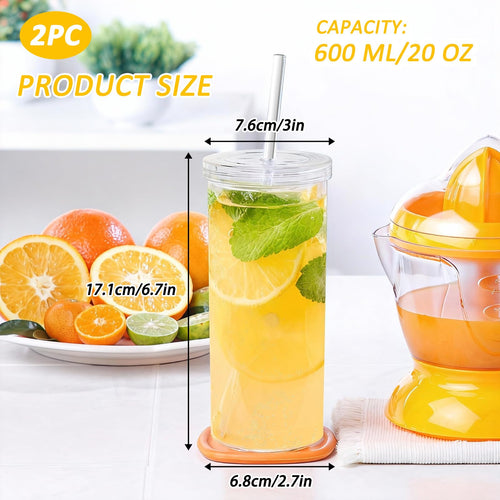 20oz Drinking Jars with Lids and Straws 2 Pack Clear Reusable L340040