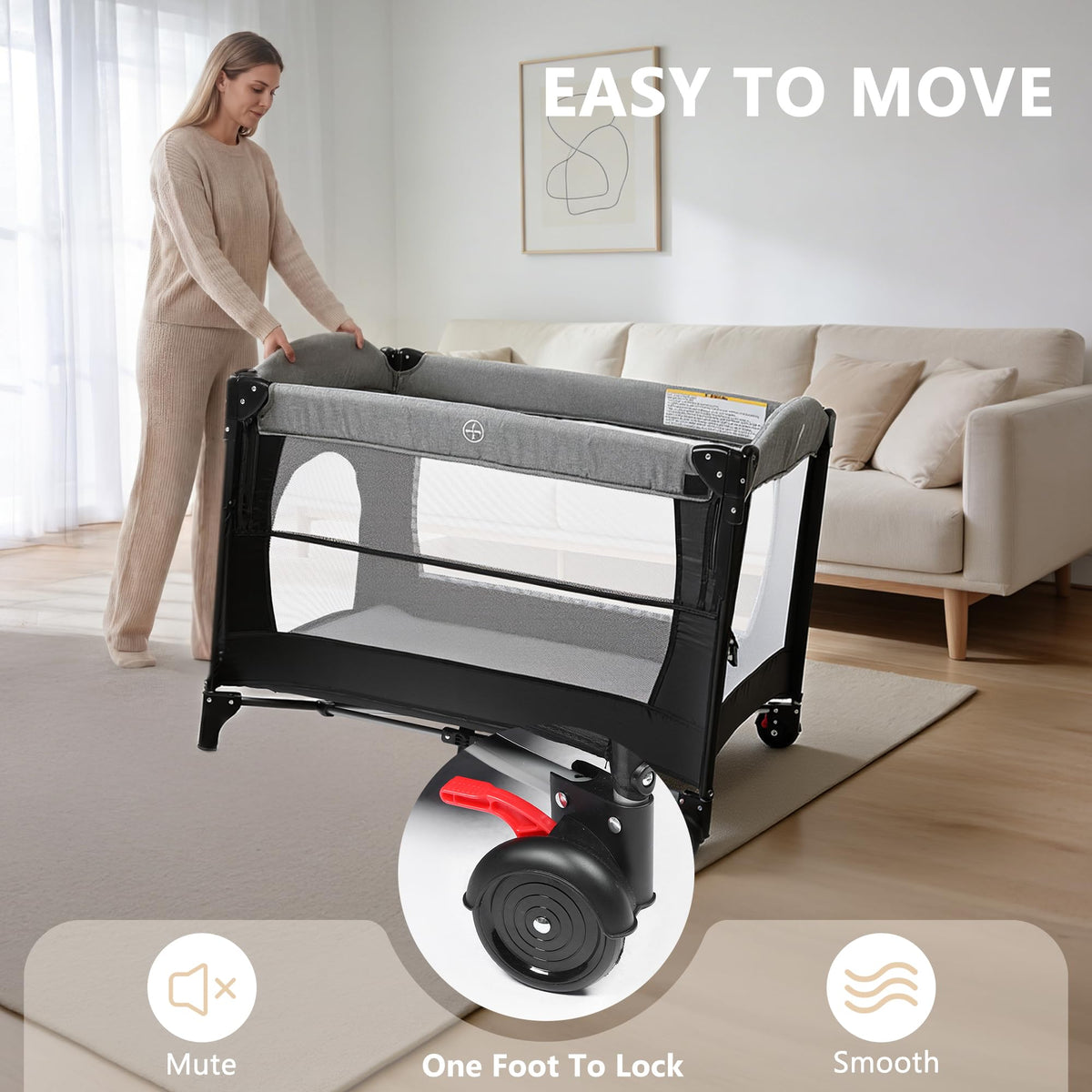4 in 1 Portable Baby Playard, Baby Bedside Crib, Grey A94561