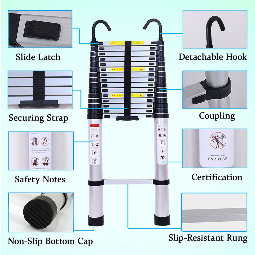 Collapsible Telescoping Ladder 20.5FT Aluminum Lightweight 330LB Capacity V81803