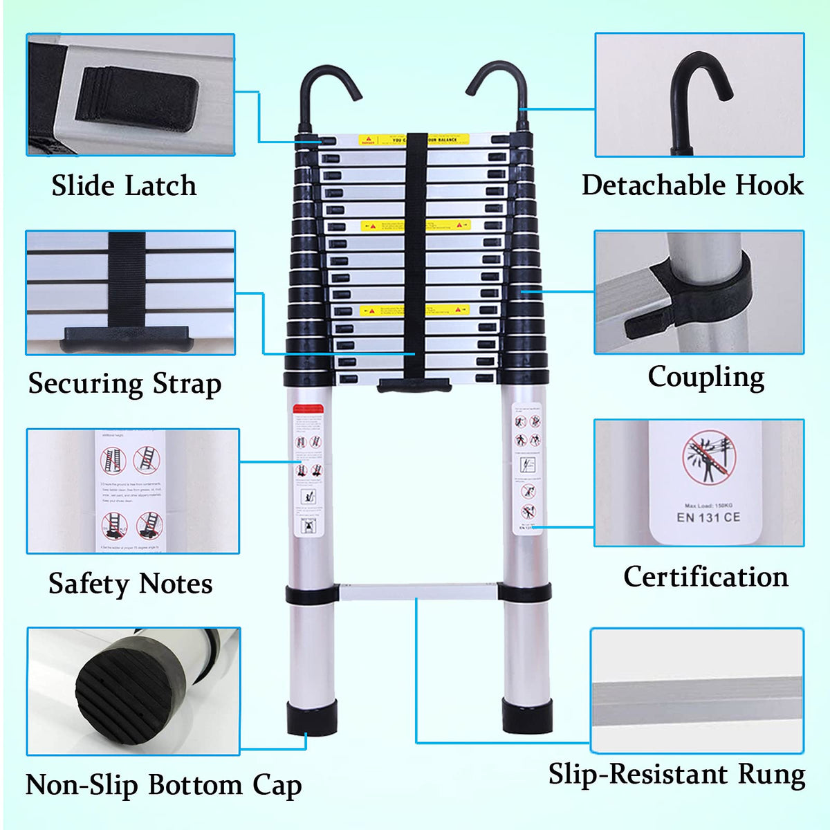 Collapsible Telescoping Ladder 20.5FT Aluminum Lightweight 330LB Capacity V81803