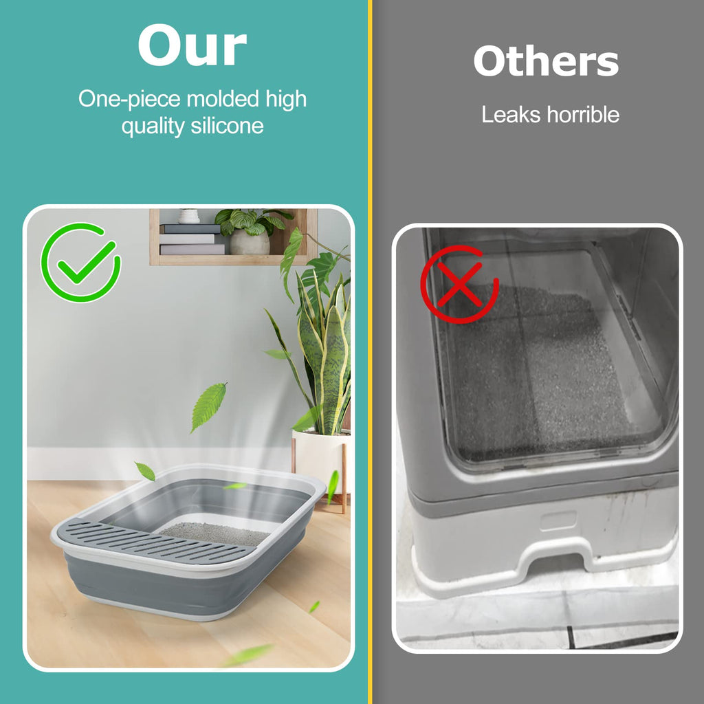 Foldable Height-Adjustable Cat Litter Box with Scoop C3691