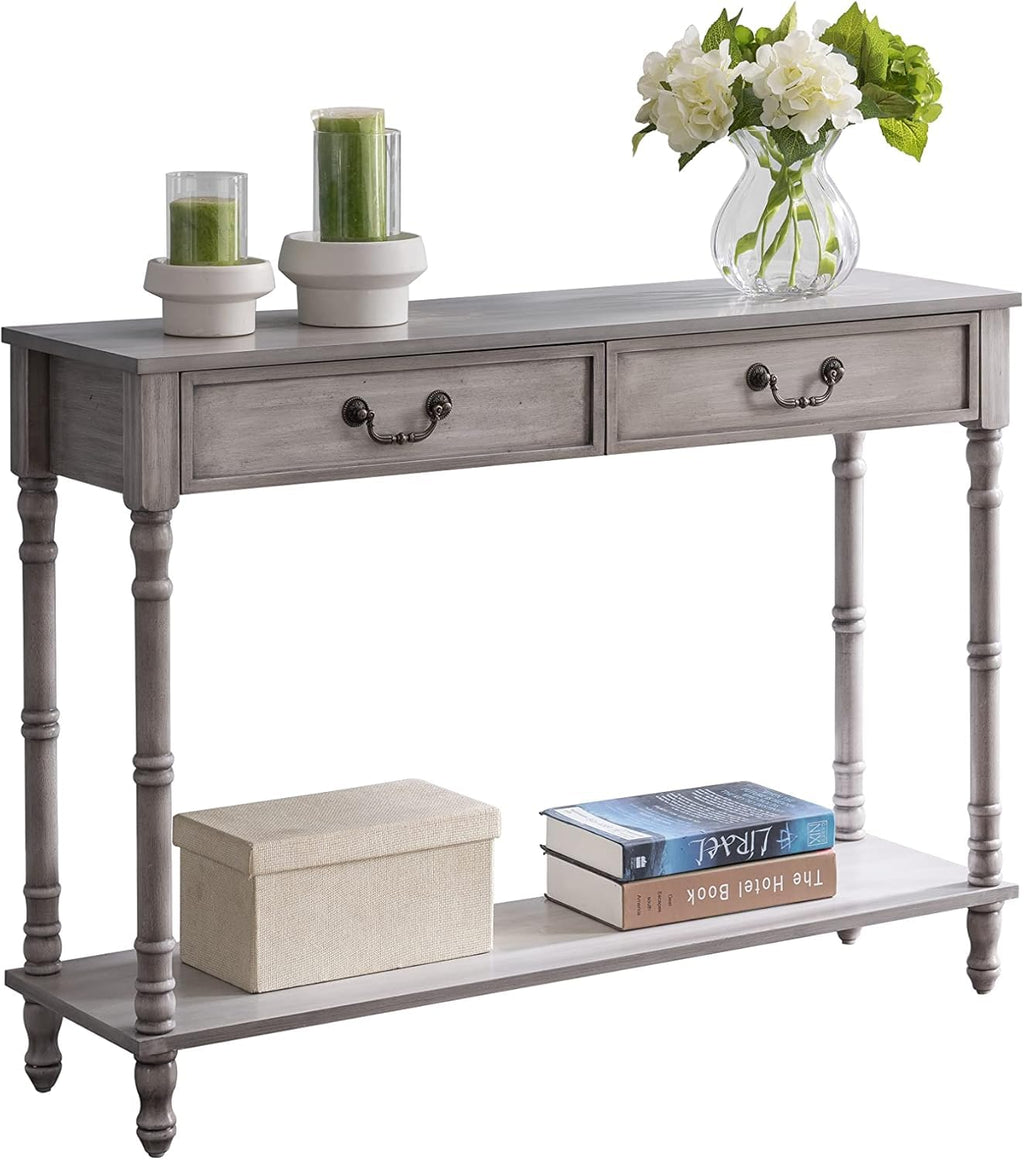 Washed Oak Wood Console Table with 2 Drawers L43831
