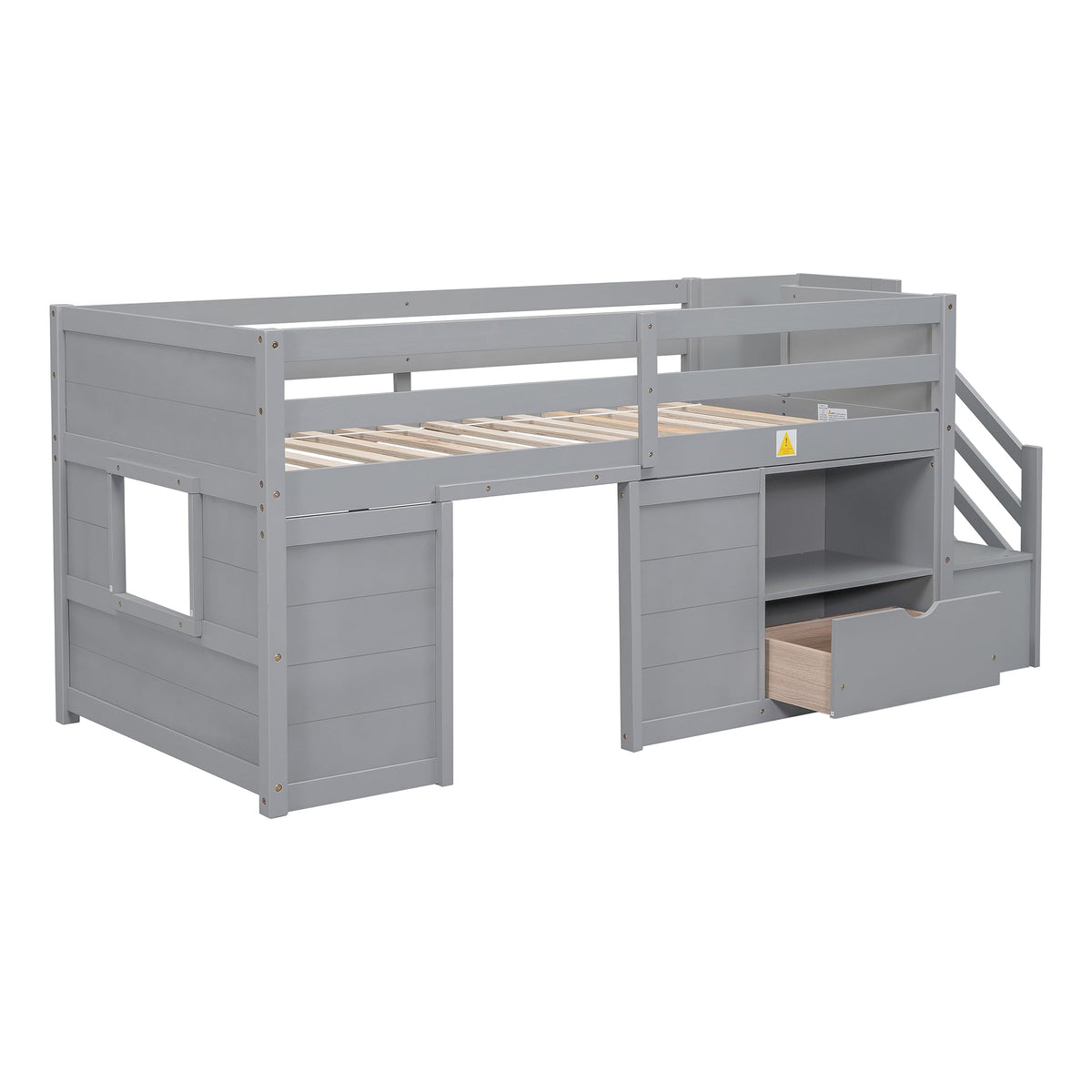 Twin Size Wood Loft Bed with Storage A53096