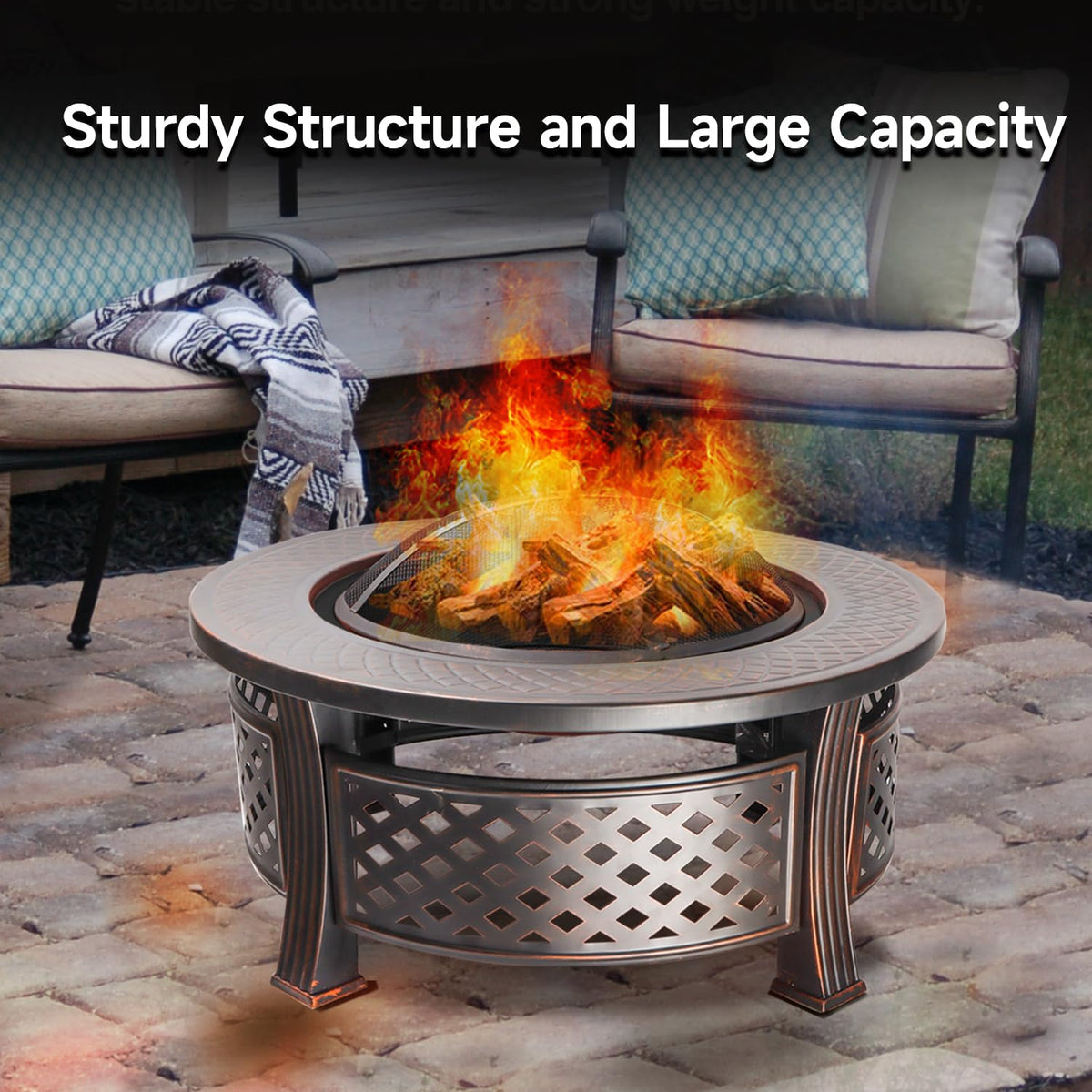 32-Inch Round Metal Fire Pit Table Set D799367