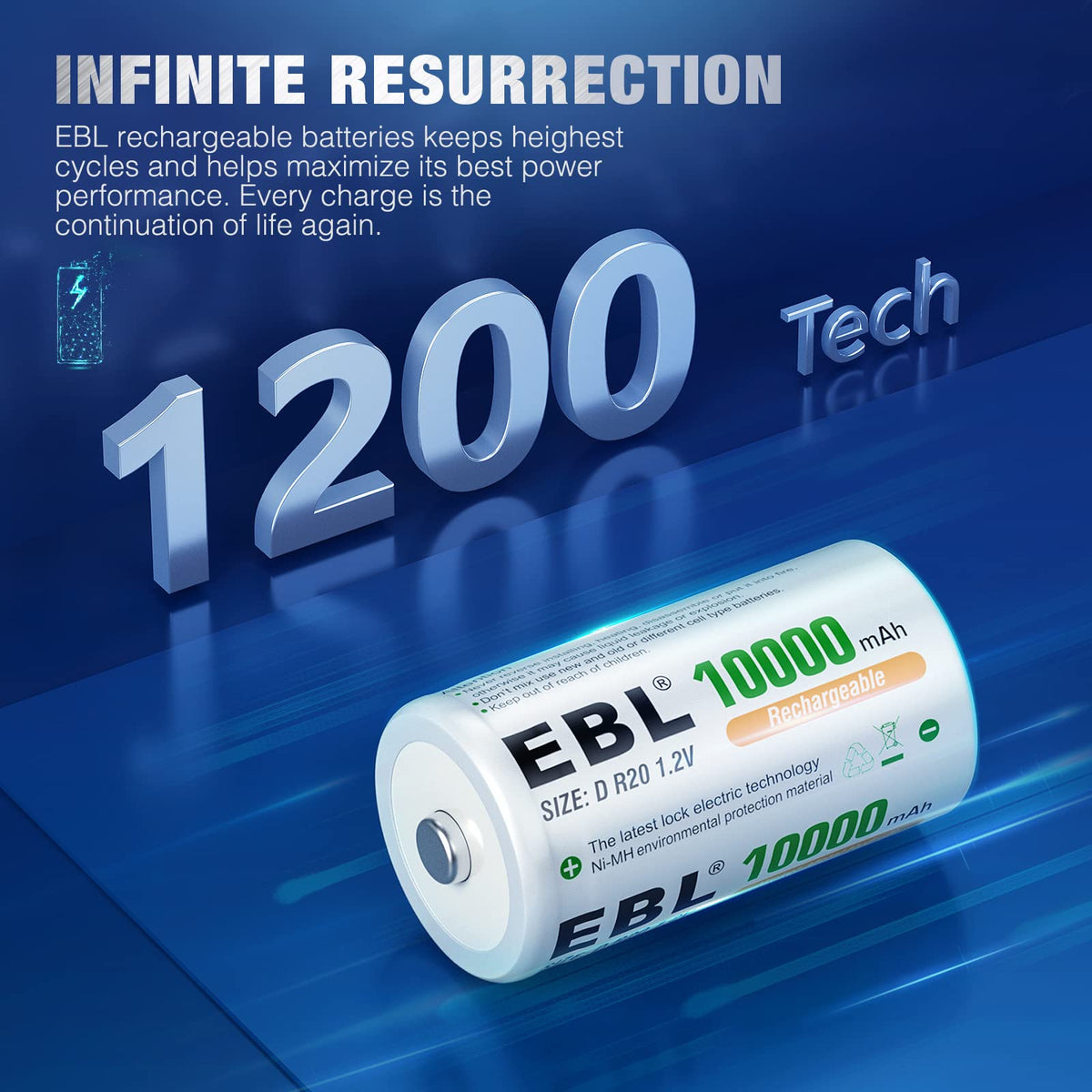 D Size Rechargeable Batteries 6 Pack, AAA Batteries 24 Pack S62412