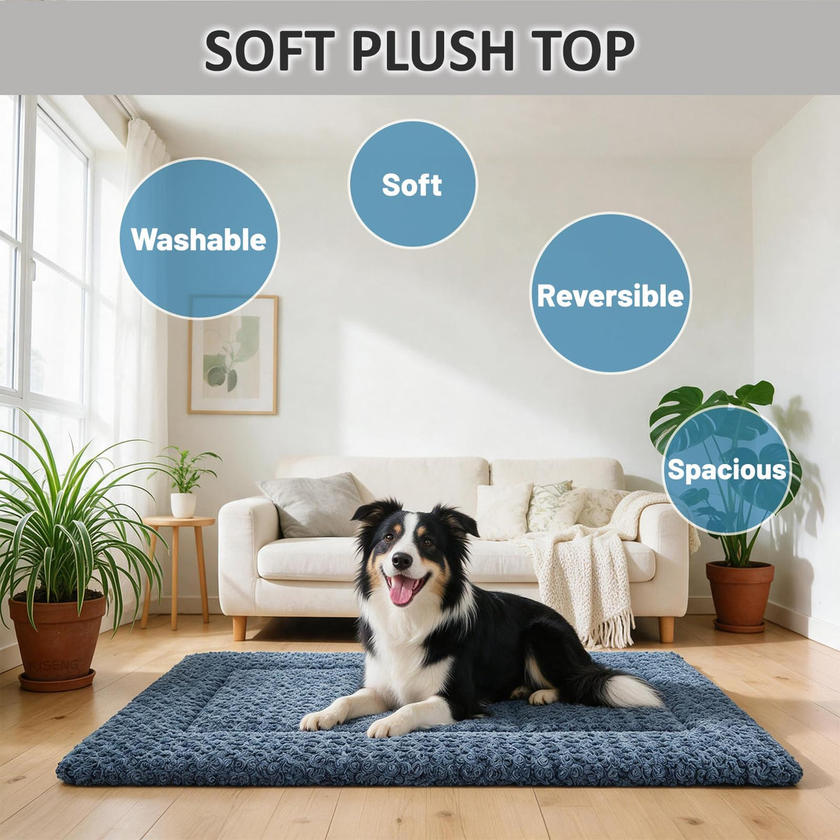 Washable Rose Velvet Dog Crate Mat X686502