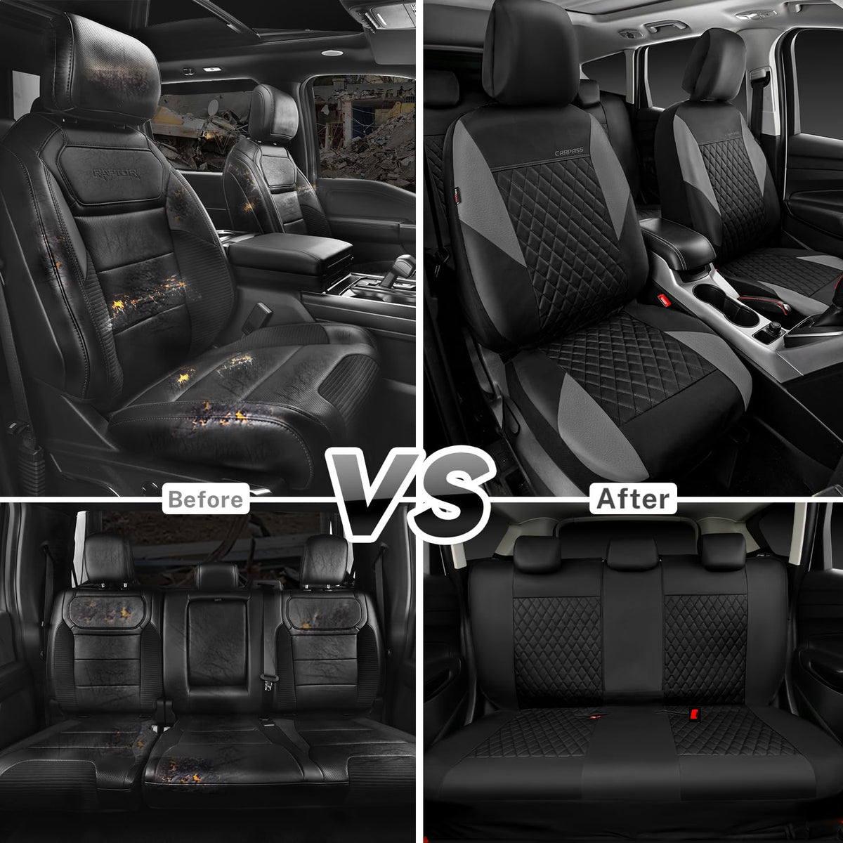 Gray Quilting Leather Full Set Car Seat Covers Z5810