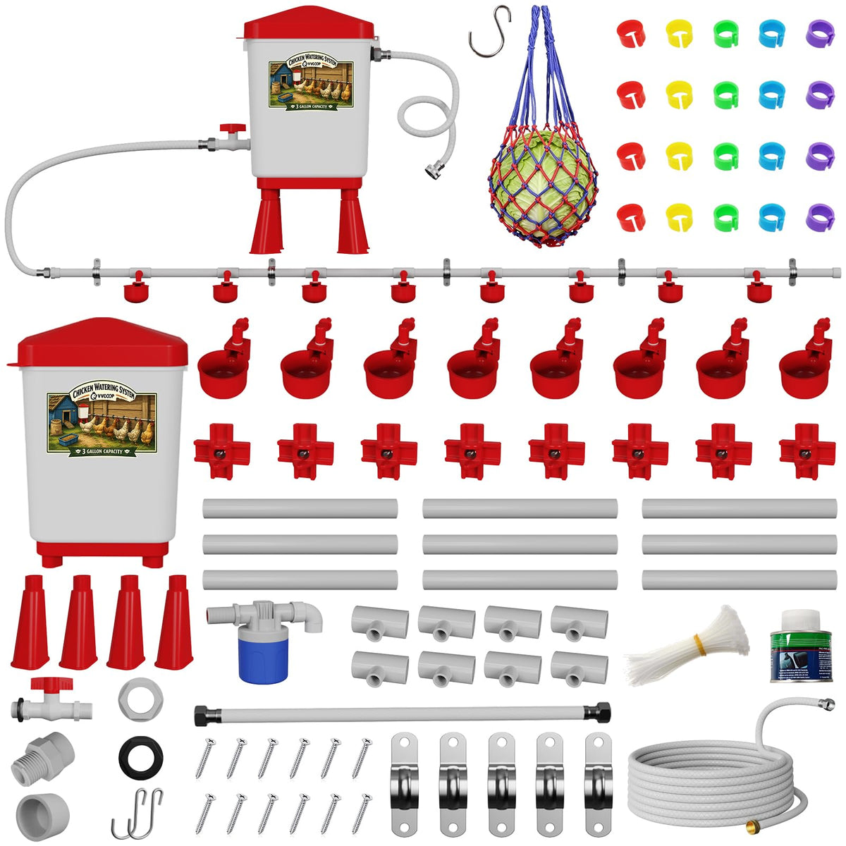 3 Gallon Automatic Chicken Waterer with 8 Cups and 8 Nipples I10226