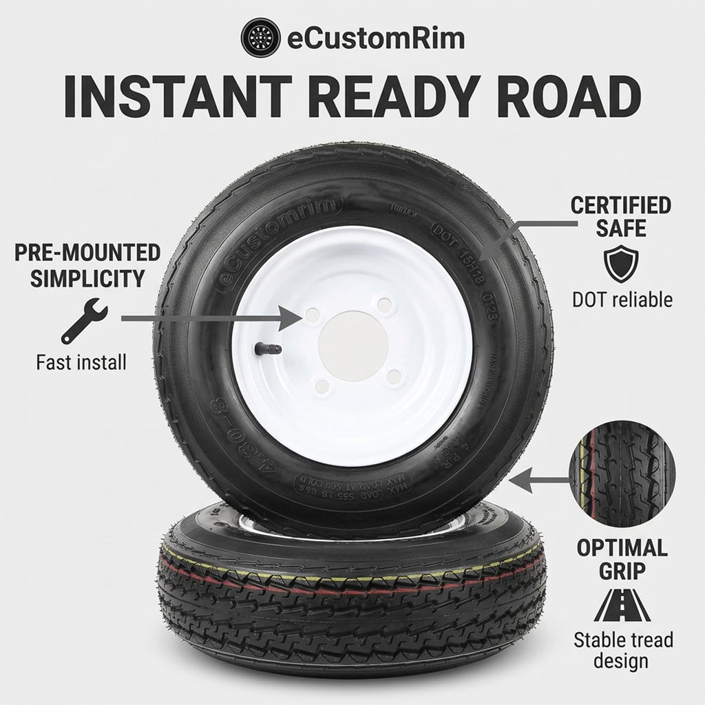 2-Pack Trailer Tire Rim Assembly 4.80-8 4 Lug White I685703