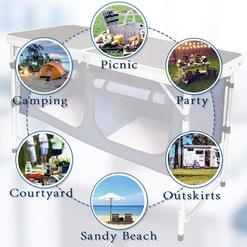 Folding Aluminum Camping Table with Storage Compartment Q521820