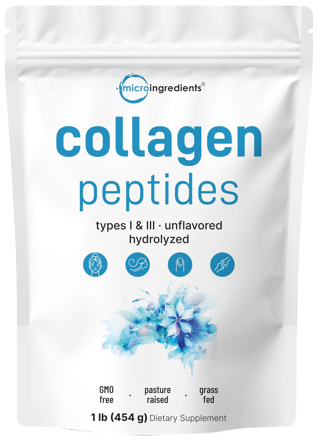 Hydrolyzed Collagen Peptides Powder, 1 lb Unflavored Type I & III Z702
