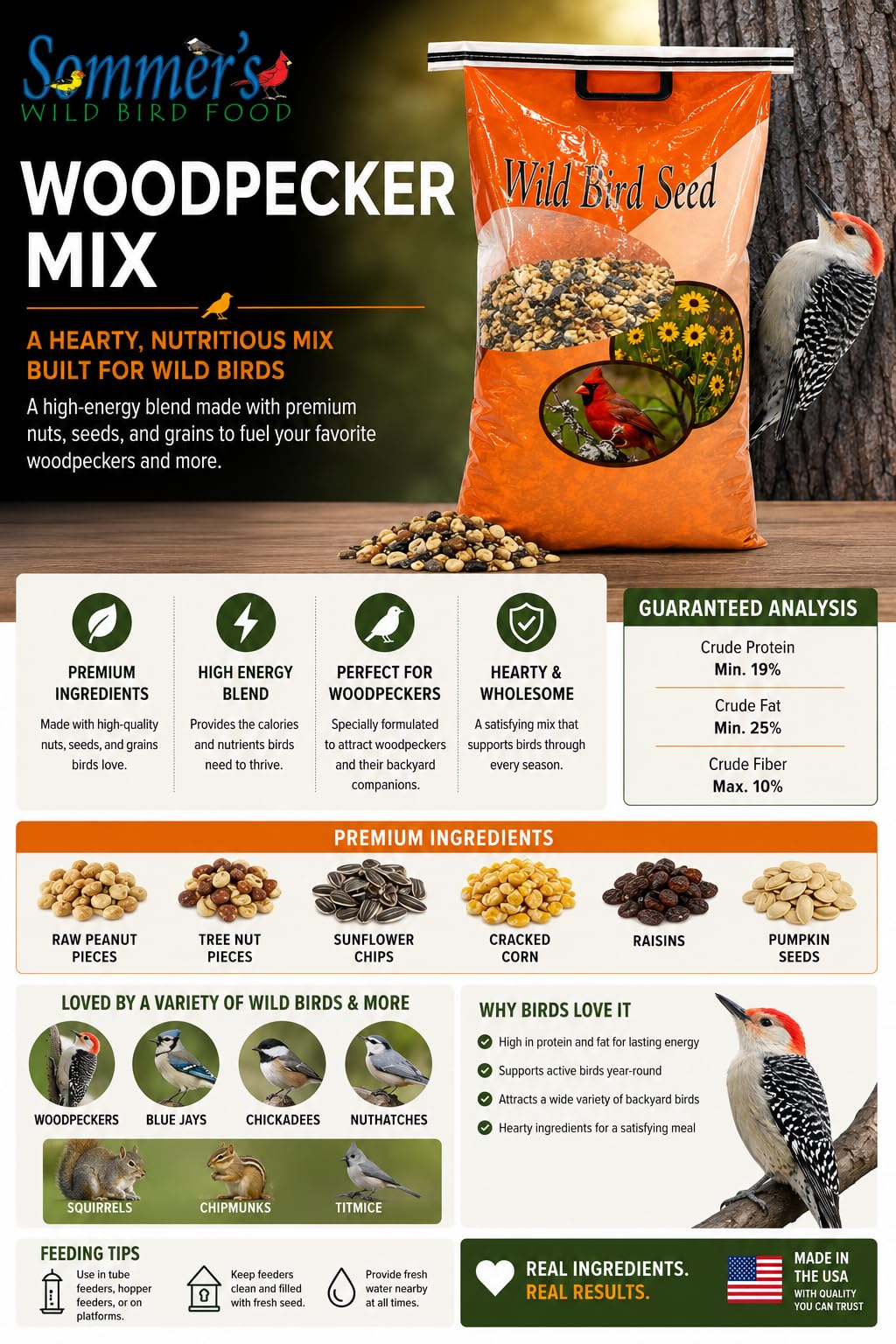 Bird Seed, 20 lb, Nut & Sunflower Seed Blend Y555