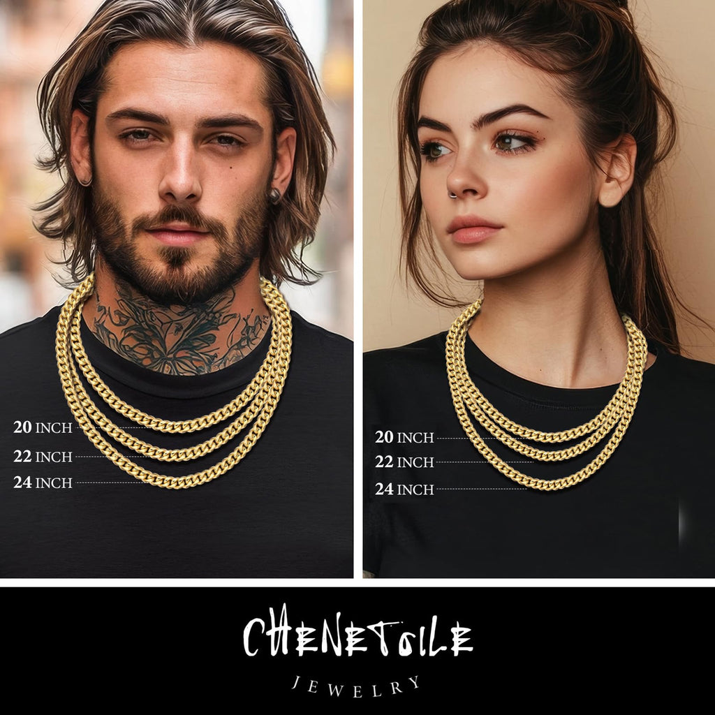 8mm Gold Cuban Link Chain 316L Stainless Steel Necklace D685210
