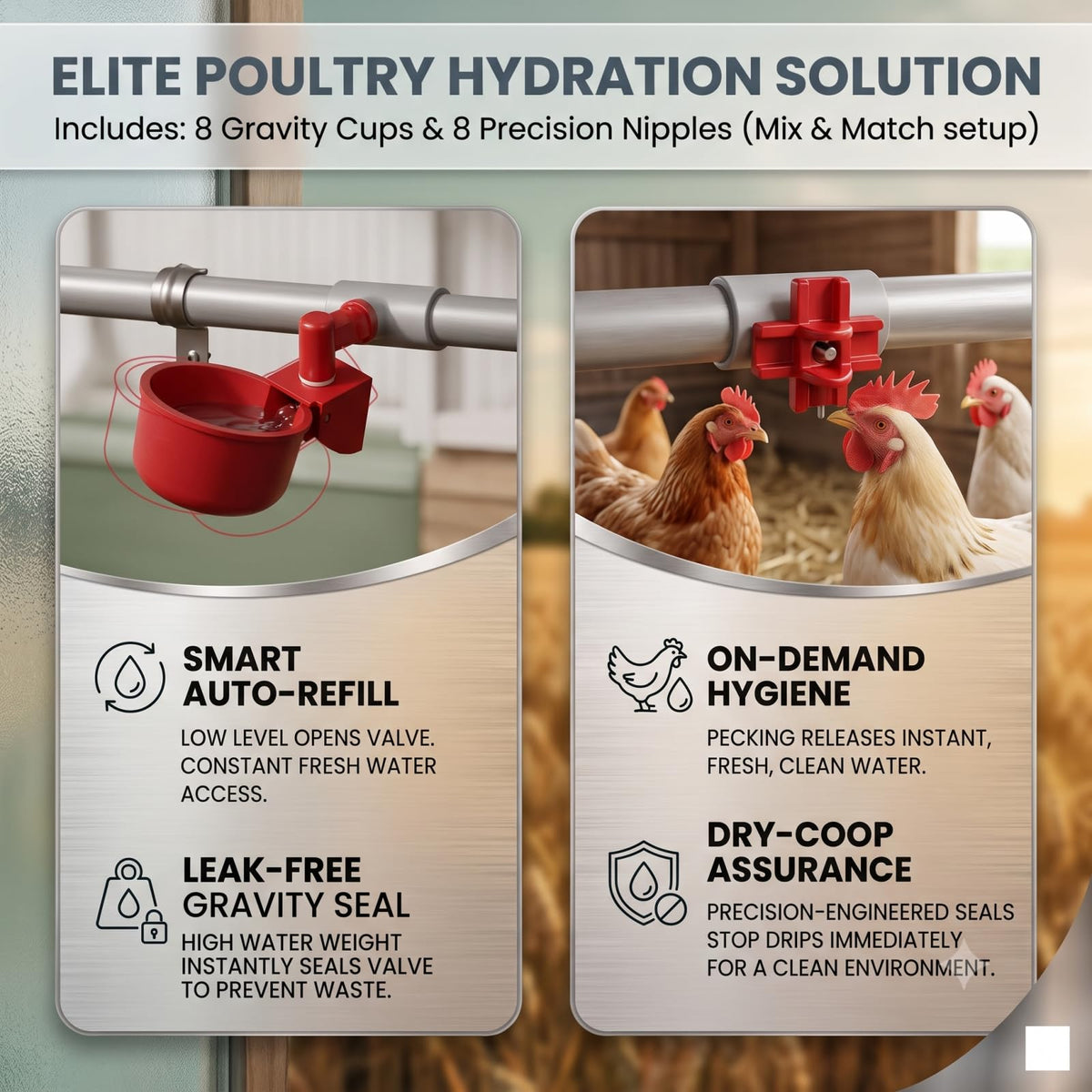 3 Gallon Automatic Chicken Waterer with 8 Cups and 8 Nipples I10226