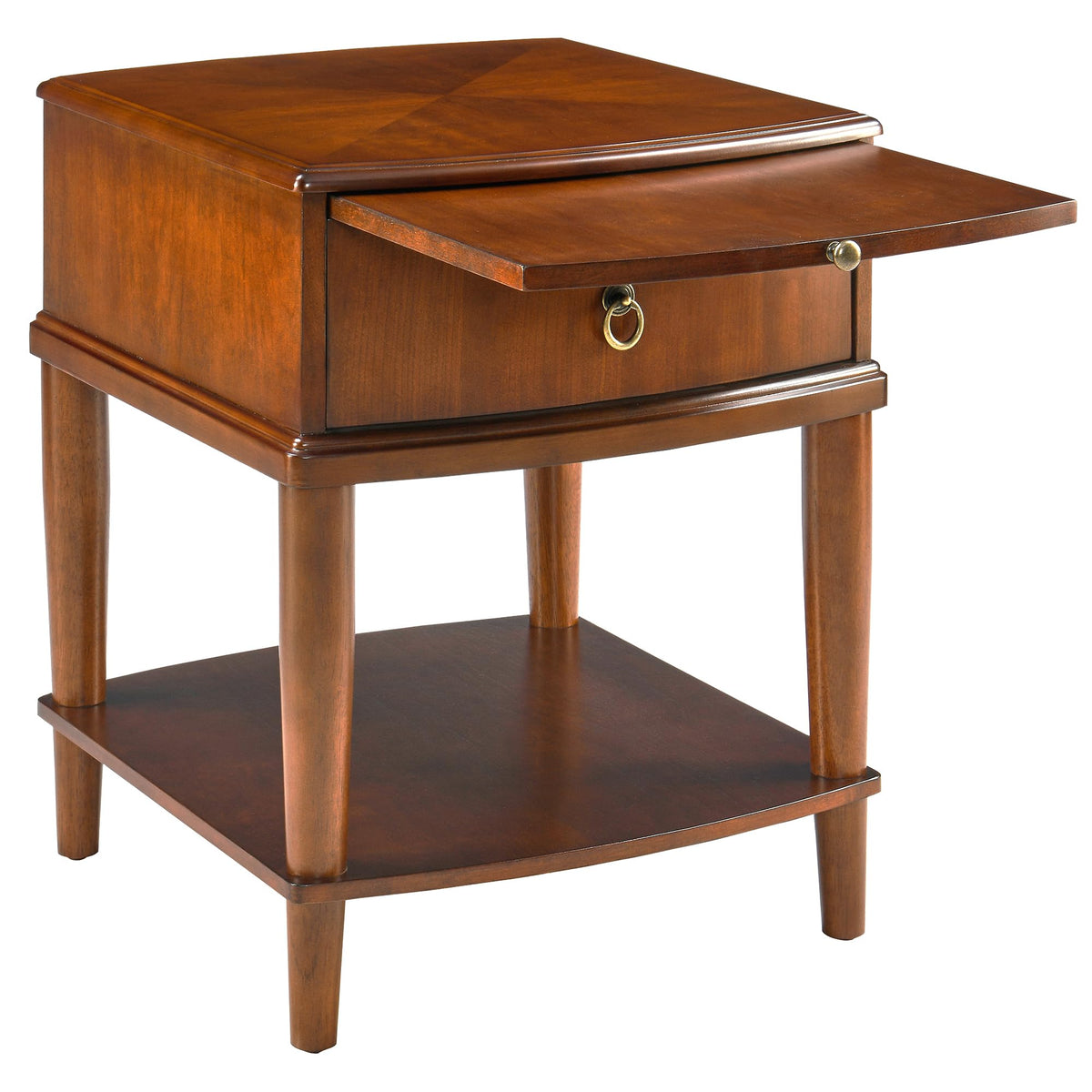 Large Cherry Wood 2-Tier Side Table with Drawer and Shelf O3779