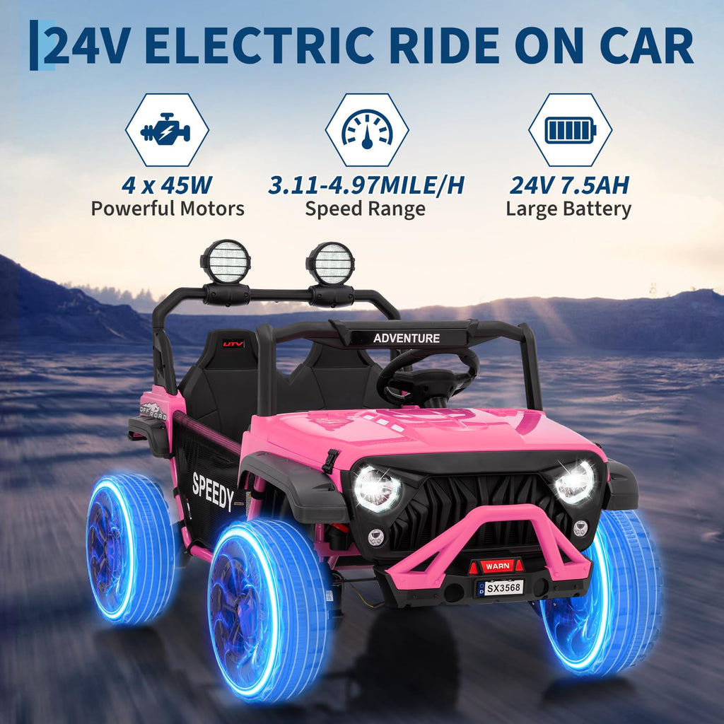 24V 4WD 2 Seater Ride on Car with Remote Control, Pink H9572