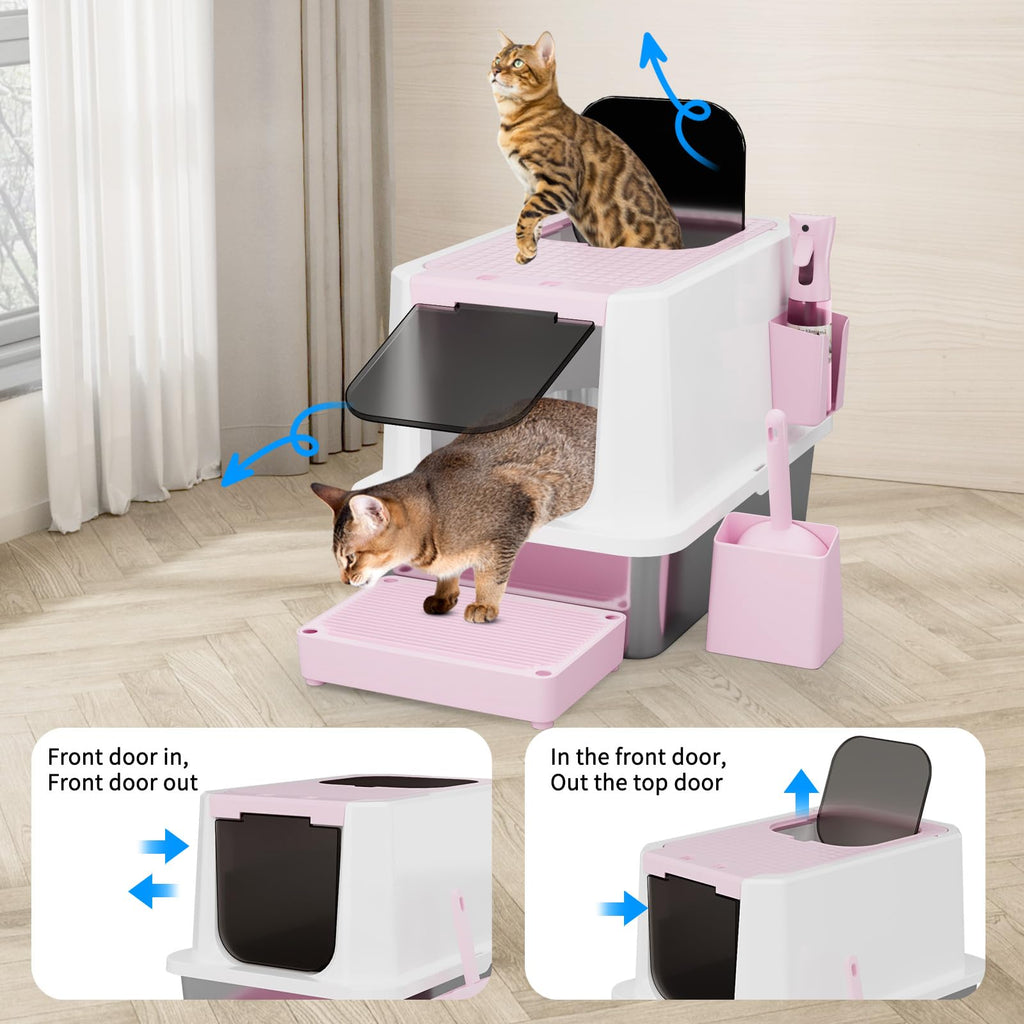 Stainless Enclosed High-Sided Covered Litter Box N627820