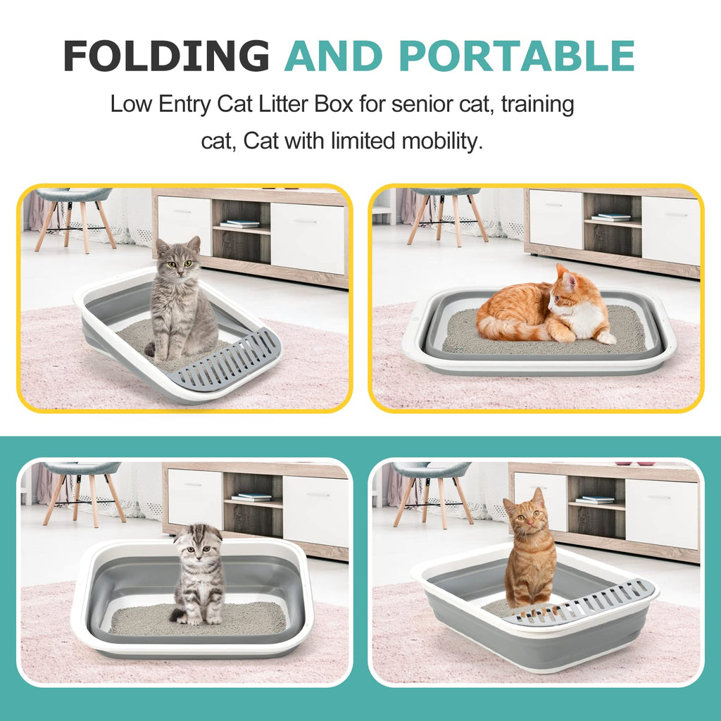 Foldable Height-Adjustable Cat Litter Box with Scoop C3691