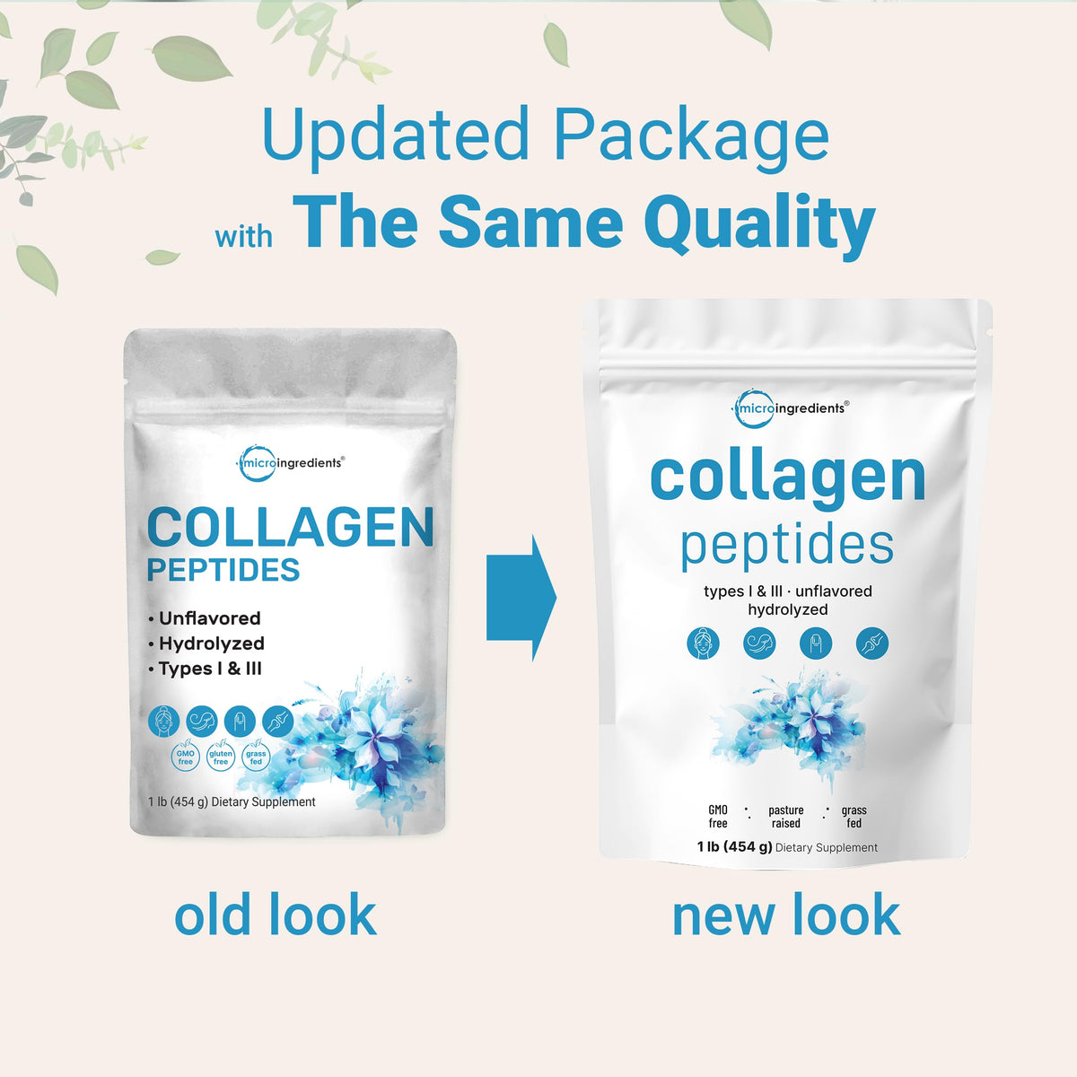 Hydrolyzed Collagen Peptides Powder, 1 lb Unflavored Type I & III Z702