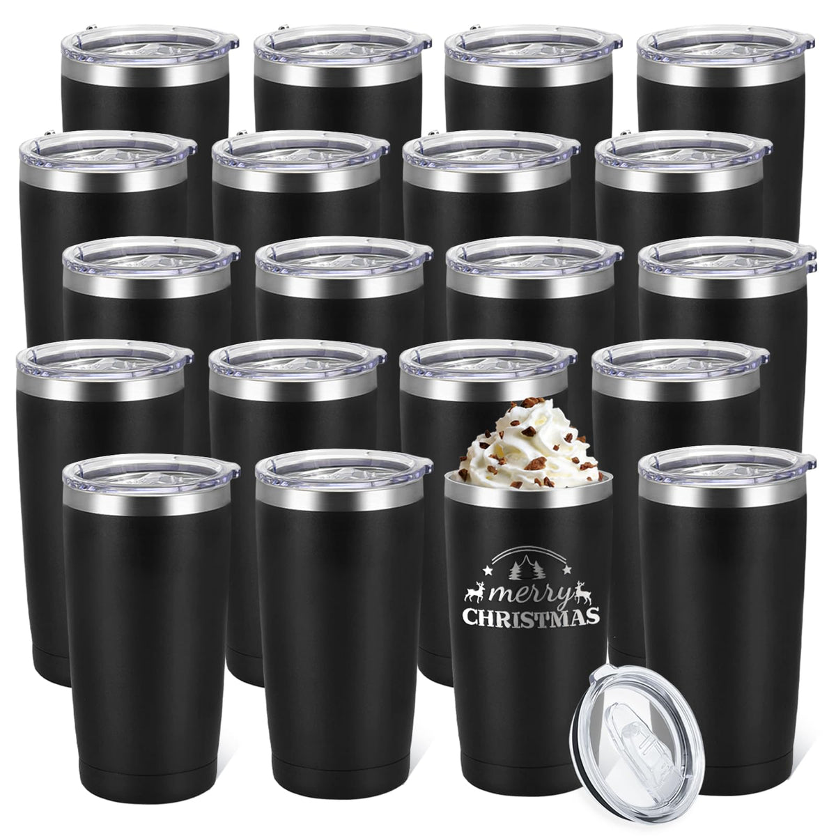 20 Pack Stainless Steel Insulated Tumbler 20oz Black Z750058