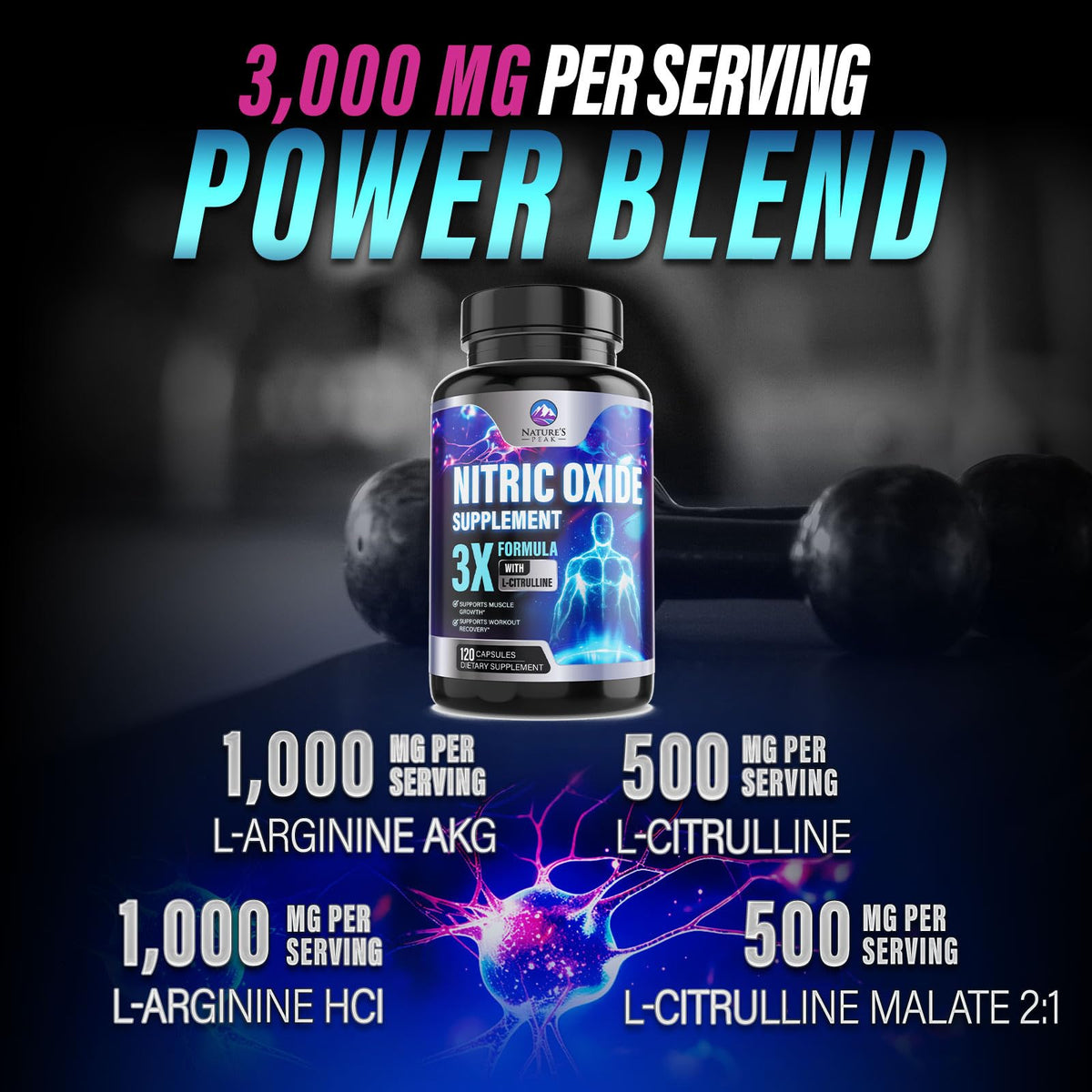 120 Capsules L-Arginine Citrulline Beta Alanine Nitric Oxide Booster N990451