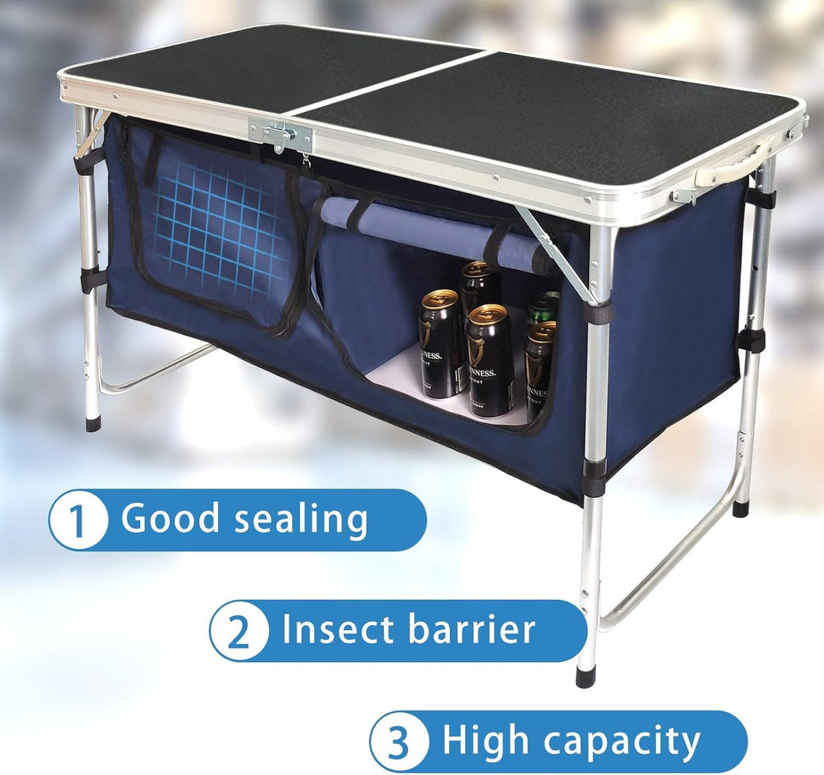 Folding Aluminum Camping Table with Storage Compartment Q521820
