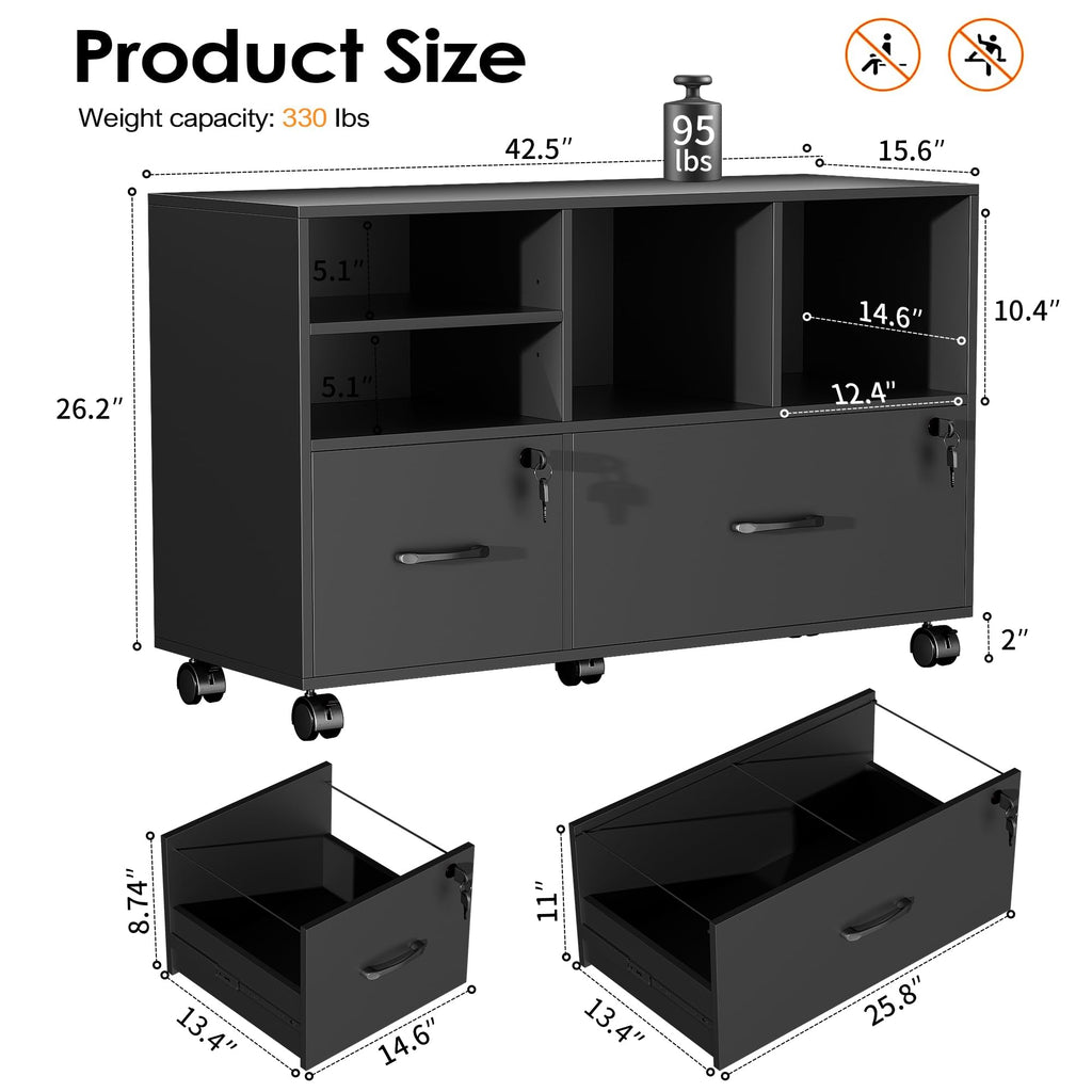 Black 2 Drawer Wood Lateral File Cabinet with Lock K900