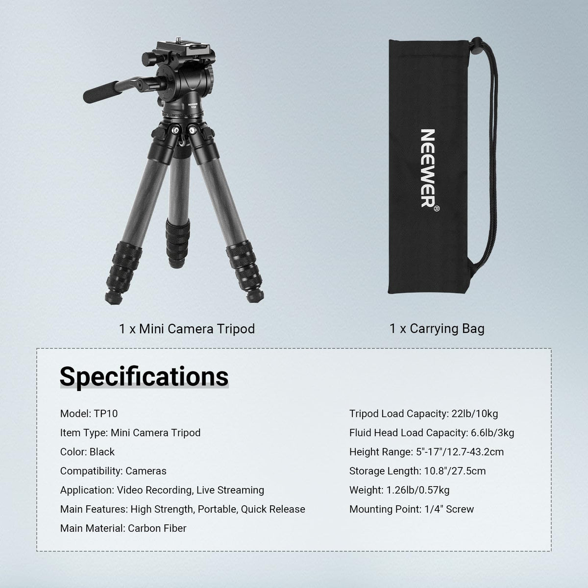 Carbon Fiber Desktop Mini Tripod with Video Fluid Head H174574