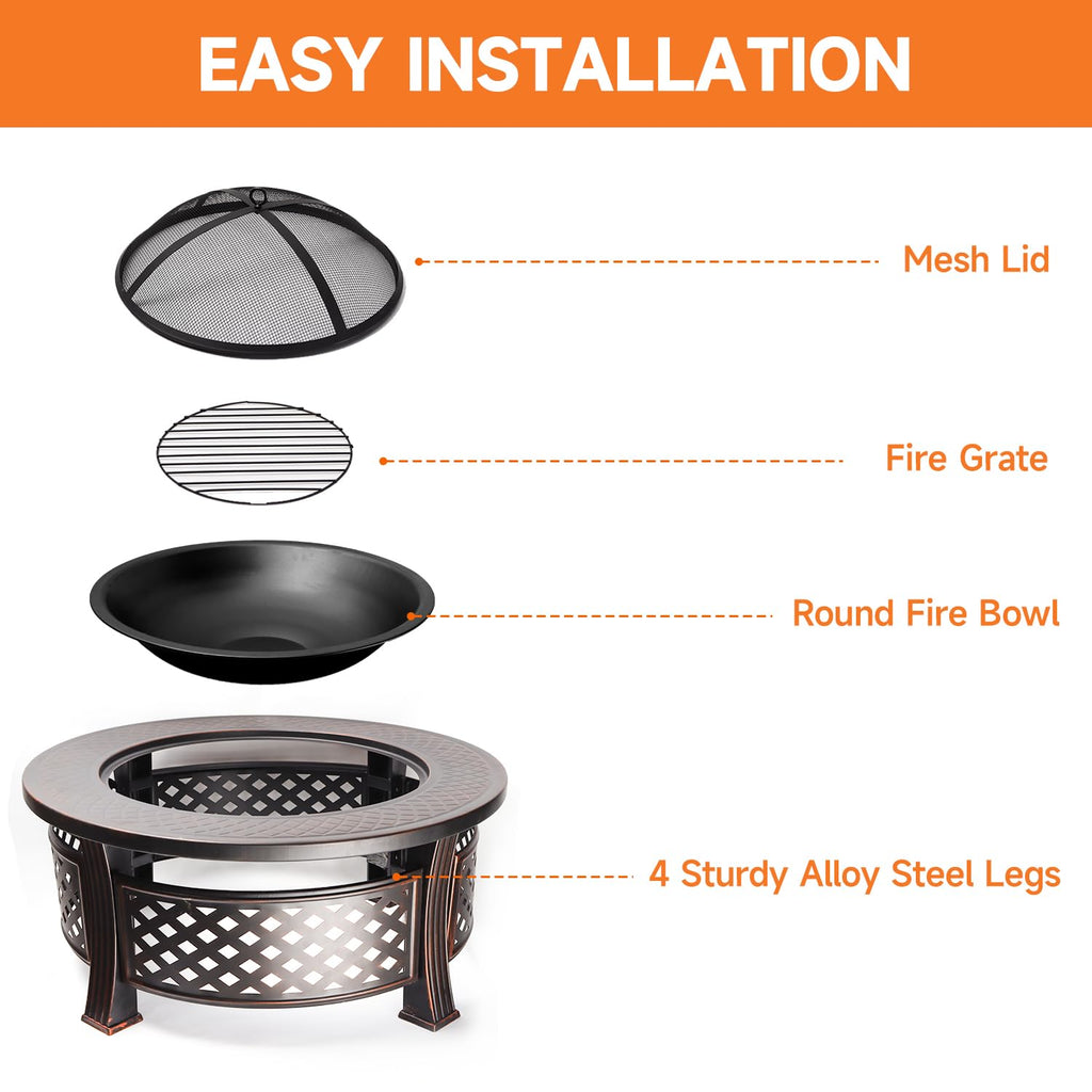 32-Inch Round Metal Fire Pit Table Set D799367